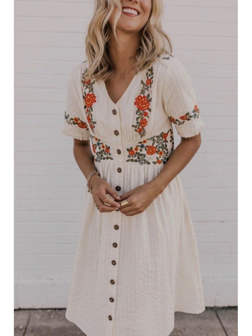 EMBROIDERED cotton midi dress